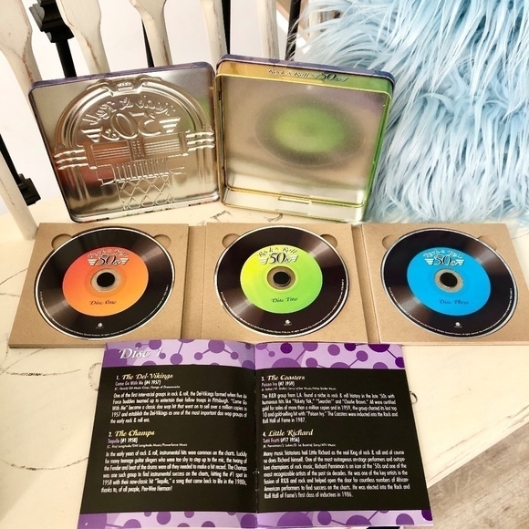 50s, Rock And Roll, Music CD, Tin Set Of 3 CDs, With‎ 23 Page Booklet Insert - Picture 2 of 13